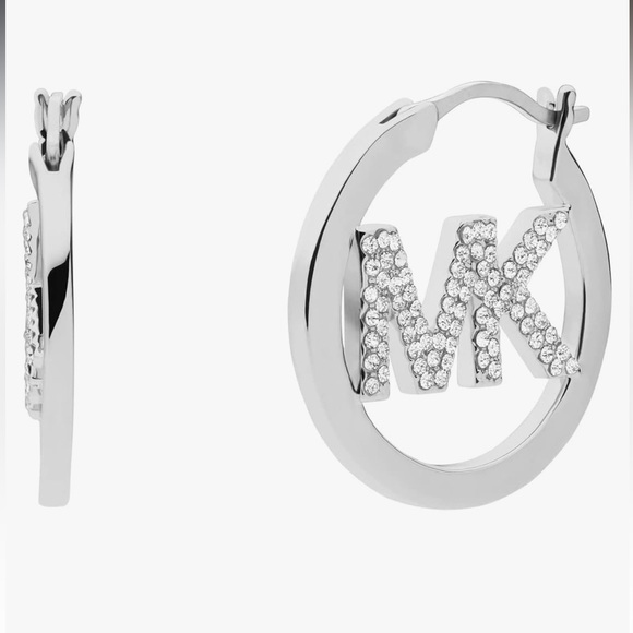 Michael Kor Silver-Tone Pave Hoop Earrings NWT - Picture 1 of 5
